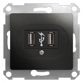 GSL000732 GLOSSA USB РОЗЕТКА,5В /1400 мА, 2 х 5В /700 мА, механизм, АНТРАЦИТ*снято с поставок*