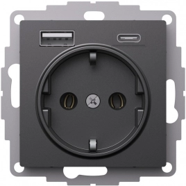 ATN001432 ATLASDESIGN РОЗЕТКА 16А с 2 USB A+C, 5В/2,4А/3,0А, 2х5В/1,5А, механизм, БАЗАЛЬТ