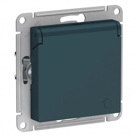 ATN000846 ATLASDESIGN РОЗЕТКА с зазем. со шторками с крышкой, 16А, IP20, механизм, ИЗУМРУД