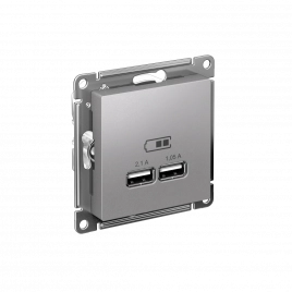 ATN000333 ATLASDESIGN USB РОЗЕТКА, 5В, 1 порт x 2,1 А, 2 порта х 1,05 А,механизм, АЛЮМИНИЙ
