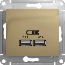 GSL000433 GLOSSA USB РОЗЕТКА A+A, 5В/2,1 А, 2х5В/1,05 А, механизм, ТИТАН ***снято с поставок