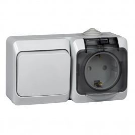 BPA16-241C ЭТЮД IР44 О/У БЛОК: РОЗ. з/к со шт. 16А 250B, ВЫКЛ.1-клав.10А, СЕРЫЙ, Россия        