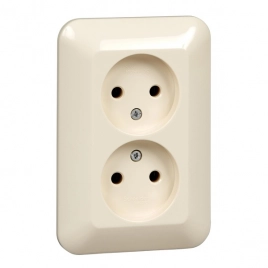 RS16-211-S ПРИМА С/У РОЗЕТКА двойная без зазем. без штор. 16А 250В, СЛ.КОСТЬ, опт.уп.Россия