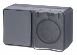 ATN544070 AtlasDesign Profi54 О/У БЛОК: РОЗ. з/к со шт. 16А 250B, ВЫКЛ.1-клав.10А, АНТРАЦИТ, Россия