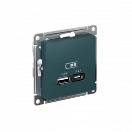 ATN000839 ATLASDESIGN USB РОЗЕТКА A+С, 5В/2,4 А, 2х5В/1,2 А, механизм, ИЗУМРУД