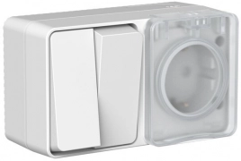 ATN543074 AtlasDesign PROFI IP54 О/У БЛОК: РОЗ. з/к со шт. 16А, ВЫКЛ.2-клав.10А, СЕРЫЙ