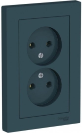 ATN000820 ATLASDESIGN РОЗЕТКА двойная без заземления,16А, в сборе, ИЗУМРУД