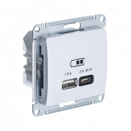 GSL000129  GLOSSA USB РОЗЕТКА A + тип-C 45W высокоскорост. зарядка QC, PD, механизм, БЕЛЫЙ