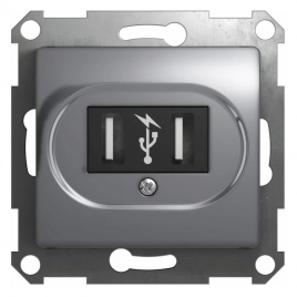 GSL000332 GLOSSA USB РОЗЕТКА, 5В /1400 мА, 2 х 5В /700 мА, механизм, АЛЮМИНИЙ*снят с поставок*
