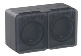 ATN544026 AtlasDesign Profi54 O/У двойная РОЗЕТКА с заземлением со шторками 16А 250B, АНТРАЦИТ, Россия