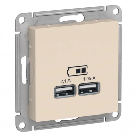 ATN000233 ATLASDESIGN USB РОЗЕТКА, 5В, 1 порт x 2,1 А, 2 порта х 1,05 А, механизм, БЕЖЕВЫЙ