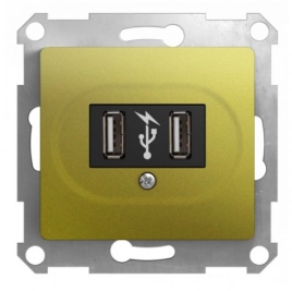 GSL001032 GLOSSA USB РОЗЕТКА, 5В /1400 мА, 2 х 5В /700 мА, механизм, ФИСТАШКОВЫЙ*снято с поставок*