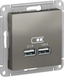 ATN000933 ATLASDESIGN USB РОЗЕТКА A+A, 5В/2,1 А, 2х5В/1,05 А, механизм, СТАЛЬ