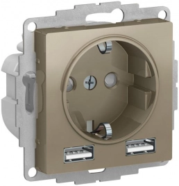 ATN000530 ATLASDESIGN РОЗЕТКА 16А c 2 USB A+A, 5В/2,4А, 2х5В/1,2А, механизм, ШАМПАНЬ