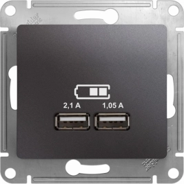 GSL001333 GLOSSA USB РОЗЕТКА A+A, 5В/2,1 А, 2х5В/1,05 А, механизм, ГРАФИТ ***снято с поставок