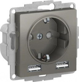 ATN000930 ATLASDESIGN РОЗЕТКА 16А c 2 USB A+A, 5В/2,4 А, 2х5В/1,2 А, механизм, СТАЛЬ