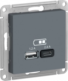 ATN000739 ATLASDESIGN USB РОЗЕТКА A+С, 5В/2,4А, 2х5В/1,2А, механизм, ГРИФЕЛЬ