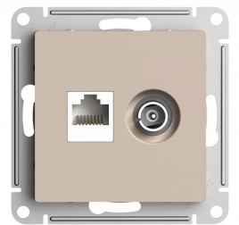 ATN001289 ATLASDESIGN РОЗЕТКА двойная ТВ + компьютерная RJ45, кат. 5Е, ПЕСОЧНЫЙ