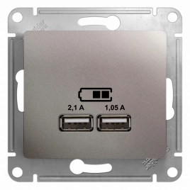 GSL001233 GLOSSA USB РОЗЕТКА, 5В/2100мА, 2х5В/1050мА, механизм, ПЛАТИНА ***снято с поставок