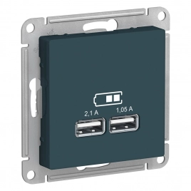 ATN000833 ATLASDESIGN USB РОЗЕТКА, 5В, 1 порт x 2,1 А, 2 порта х 1,05 А, механизм, ИЗУМРУД