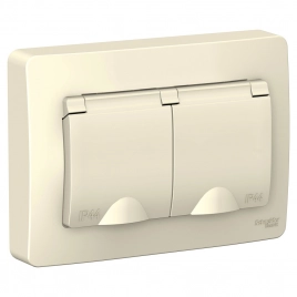BLNRS441122 BLANCA С/У IP 44 РОЗЕТКА двойная с заземл. со шторк.,16А, 250В, МОЛОЧНЫЙ