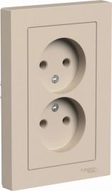 ATN001220 ATLASDESIGN РОЗЕТКА двойная без заземления,16А, в сборе, ПЕСОЧНЫЙ