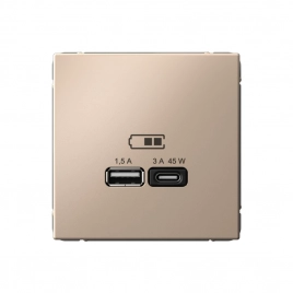 GAL001229 ARTGALLERY USB РОЗЕТКА A + тип-C 45Вт высокоскор.заряд. QC, PD, механизм, ПЕСОЧНЫЙ 
