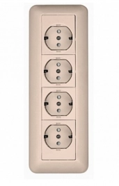 RA16-411M-SI ПРИМА О/У РОЗЕТКА 4-мест.с зазем.со шт.МОНТ.ПЛ.16А 250В, СЛ.КОСТЬ,розн.уп.Россия    