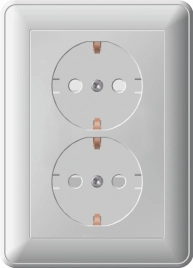 RS16-255-28 W59 РОЗЕТКА двойная с заземлением со шторками, 16А, в сборе, СЛОНОВАЯ КОСТЬ