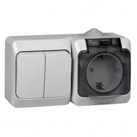 BPA16-242C ЭТЮД IР44 О/У БЛОК: РОЗ. з/к со шт. 16А 250B, ВЫКЛ.2-клав.10А, СЕРЫЙ, Россия