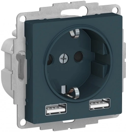 ATN000830 ATLASDESIGN РОЗЕТКА 16А c 2 USB A+A, 5В/2,4 А, 2х5В/1,2 А, механизм, ИЗУМРУД