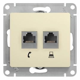 GSL000285 GLOSSA РОЗЕТКА двойная RJ11+RJ45, кат.5E, БЕЖЕВЫЙ