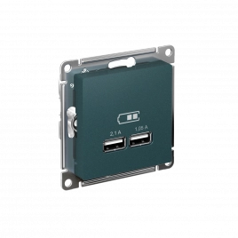 ATN000833 ATLASDESIGN USB РОЗЕТКА, 5В, 1 порт x 2,1 А, 2 порта х 1,05 А, механизм, ИЗУМРУД