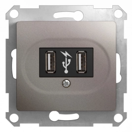 GSL001232 GLOSSA USB РОЗЕТКА, 5В /1400 мА, 2 х 5В /700 мА, механизм, ПЛАТИНА*снято с поставок*