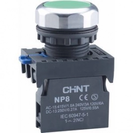 667584 Кнопка упр. NP8-10BND/3 подствет., самовозв., зеленый, AC110-230В(LED), 1НО, IP65 (R)