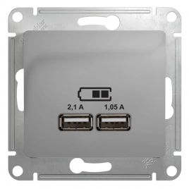 GSL000333 GLOSSA USB РОЗЕТКА, 5В /2100 мА, 2 х 5В /1050 мА, механизм, АЛЮМИНИЙ
