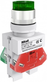 25135DEK Выкл. кноп. с фикс. ABFP ?22 мм зел. LED 220В ВK-22 DEKraft