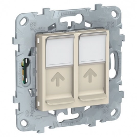 NU542044 UNICA NEW розетка компьютерная, RJ45, двойная, кат. 5е UTP, бежевый