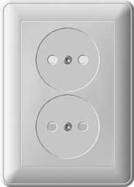 RS16-254-48 W59 РОЗЕТКА двойная без заземления со шторками, 16А, в сборе, ШАМПАНЬ