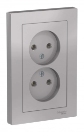 ATN000320 ATLASDESIGN РОЗЕТКА двойная без заземления,16А, в сборе, АЛЮМИНИЙ
