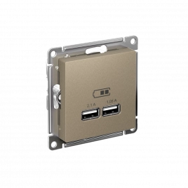 ATN000533 ATLASDESIGN USB РОЗЕТКА, 5В, 1 порт x 2,1 А, 2 порта х 1,05 А, механизм, ШАМПАНЬ