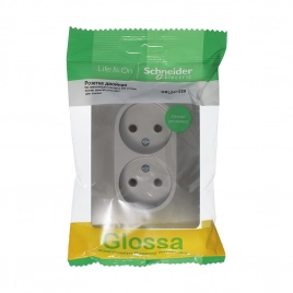 GSL001220 GLOSSA РОЗЕТКА двойная без заземления,16А, 250В, в сборе,ПЛАТИНА