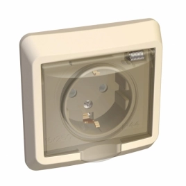 PC16-044K Розетка 2К+З с заземлением  со шторками IP 44 крем. (уп.14шт)