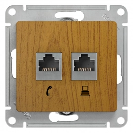 GSL000585 GLOSSA РОЗЕТКА двойная RJ11+RJ45, кат.5E, механизм, ДЕРЕВО ДУБ ***снято с поставок