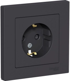 ATN001044 ATLASDESIGN РОЗЕТКА с заземлением со шторками, 16А, в сборе, КАРБОН