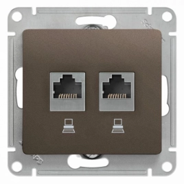 GSL000885KK GLOSSA РОЗЕТКА двойная компьютерная RJ45+RJ45, кат.5E, механизм, ШОКОЛАД