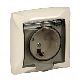 WDE000248 Розетка с з/к со шторками с крышкой IP44,  бежевый