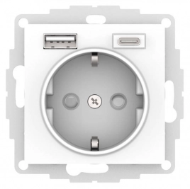 ATN000132 ATLASDESIGN РОЗЕТКА 16А с 2 USB A+C, 5В/2,4А/3,0А, 2х5В/1,5А, механизм, БЕЛЫЙ