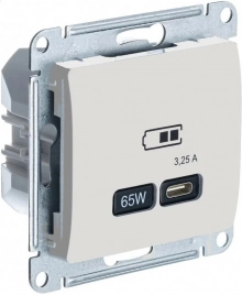 GSL000227 GLOSSA USB РОЗЕТКА тип-C 65W высокоскор.заряд. QC, PD, механизм, БЕЖЕВЫЙ