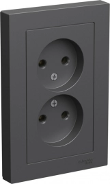 ATN001420 ATLASDESIGN РОЗЕТКА двойная без заземления,16А, в сборе, БАЗАЛЬТ